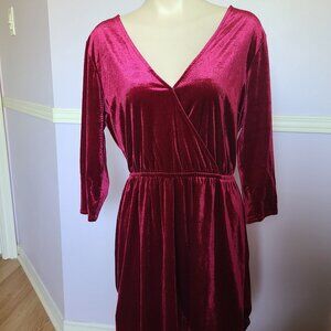 H&M DIVIDED Velvet Red Long Sleeve Dress